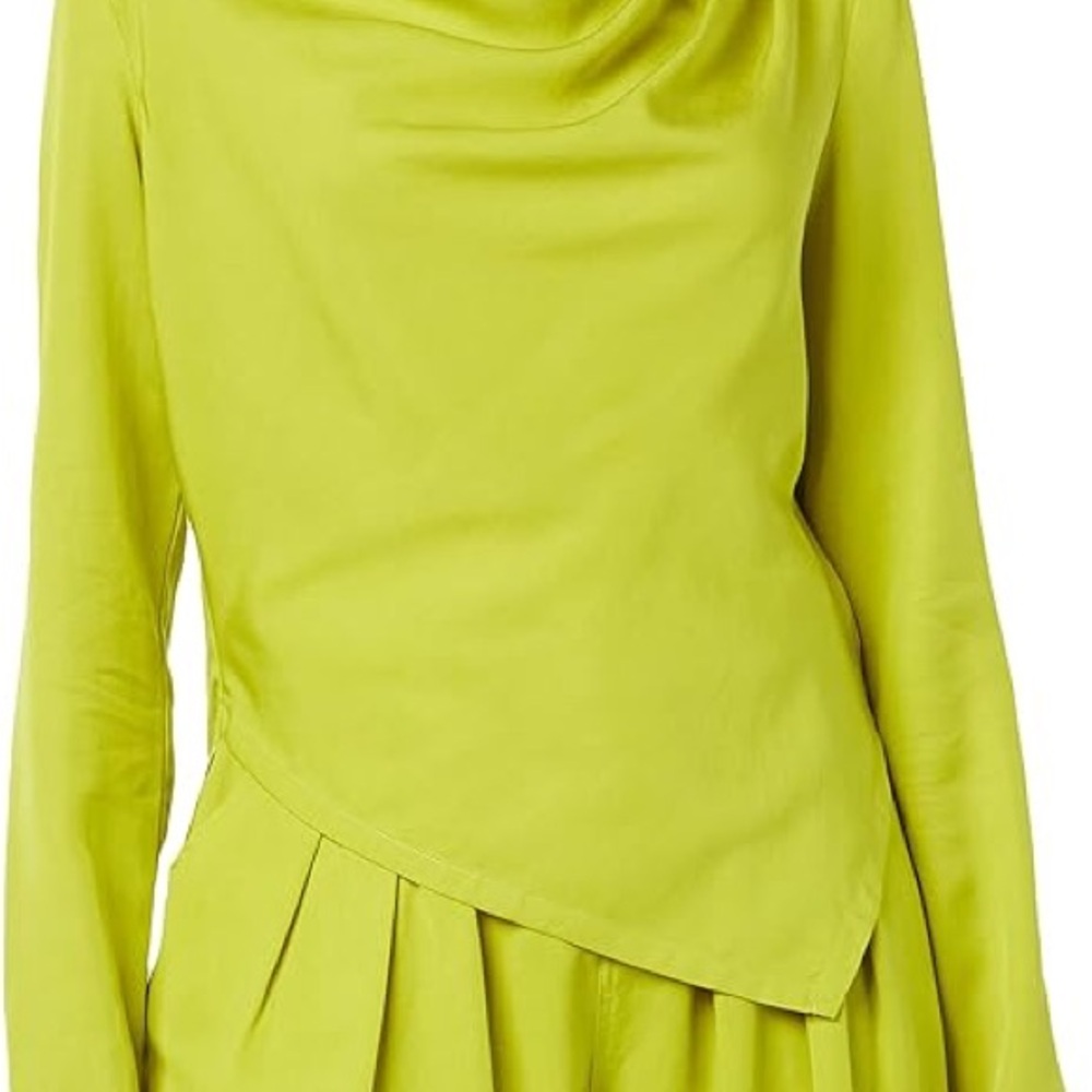 TEREA Women's Standard Cataleya Draped Neck Asymmetric Blouse Lime Green